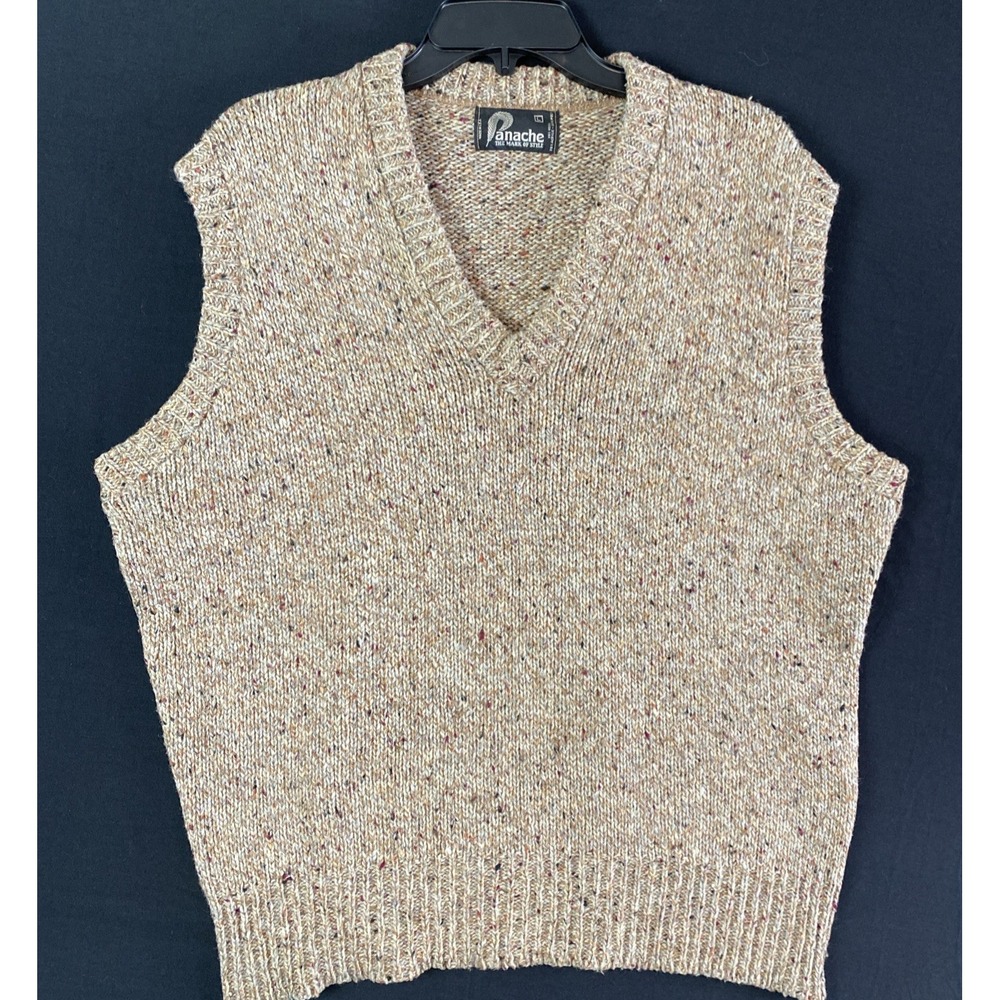 Vintage Panache Knit Sweater Vest‎ Large Brown Tweed V Neck Grampacore USA Wool